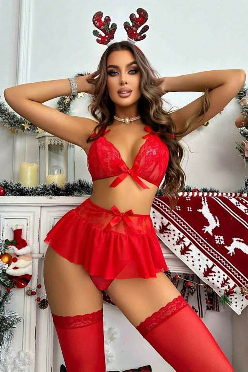 Yüksek Bel Etekli Fantazi Kostüm Kırmızı