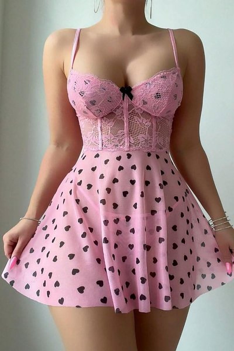 Kalp Desenli Pinterest Gecelik Pembe