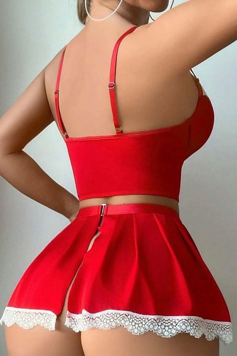 Fransız Model Hizmetçi Kostüm Kırmızı — görünüm 2