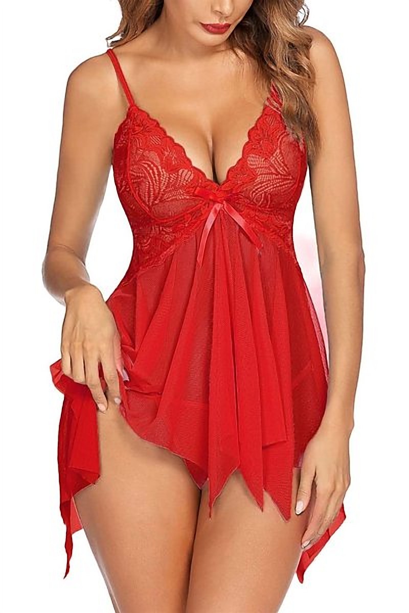 Seksi Tül Babydoll Gecelik Kırmızı — görünüm 2